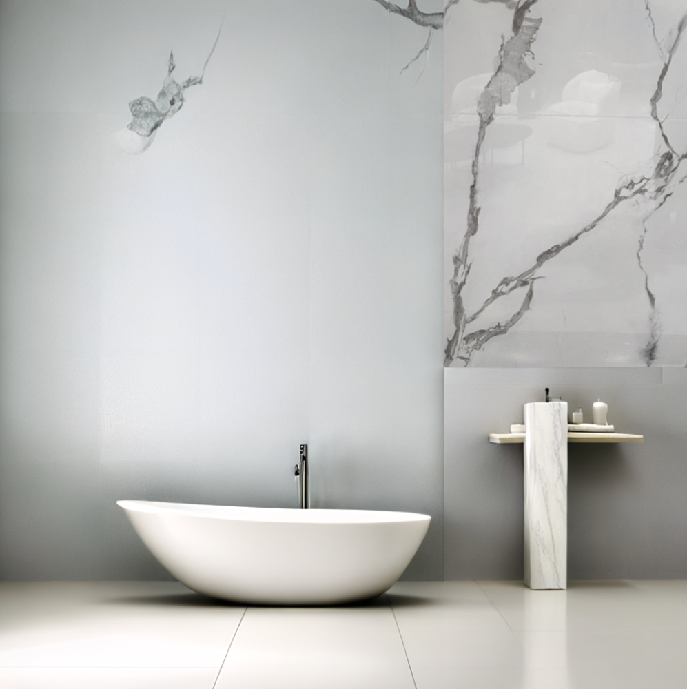 120x280x0,3 cm - PVC Wandpaneel Calacatta Marmer Wit / Grijs Hoogglans - Afbeelding 2
